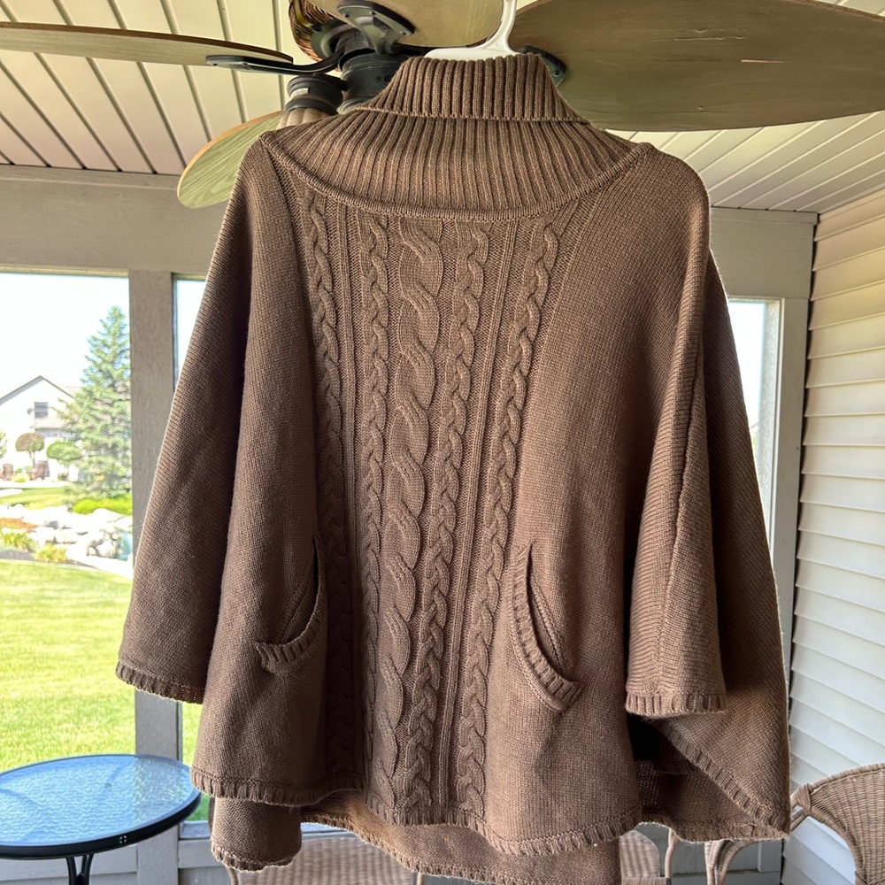 Boutique Brown Cable Knit Poncho Sweater